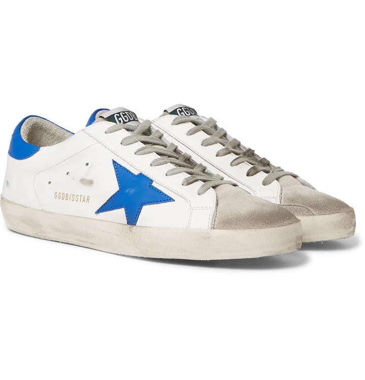 Photo: Golden Goose - Superstar Distressed Leather and Suede Sneakers - White