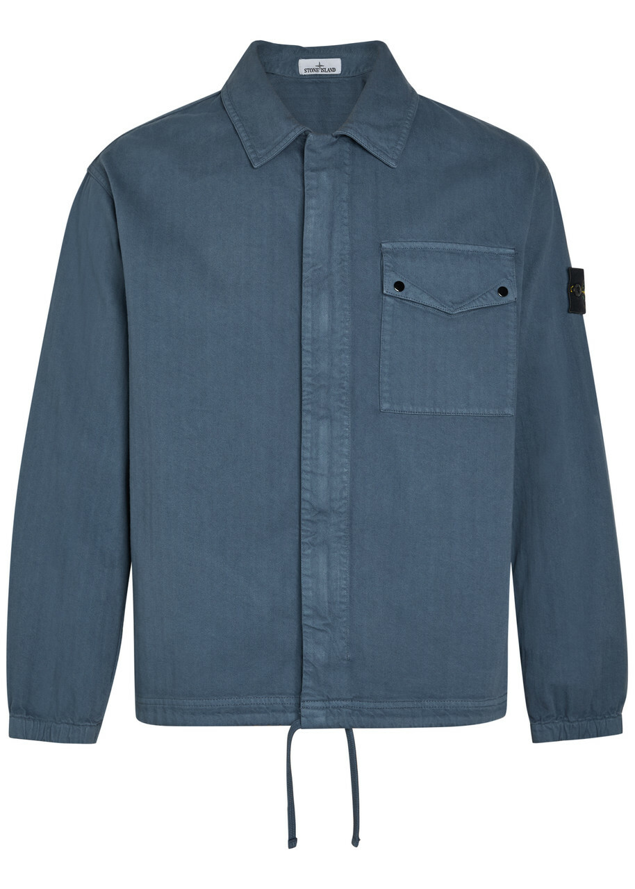 Stone Island Logo-appliquéd Herringbone Cotton Jacket Blue Dark