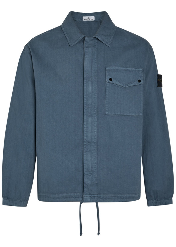 Photo: Stone Island Logo-appliquéd Herringbone Cotton Jacket Blue Dark