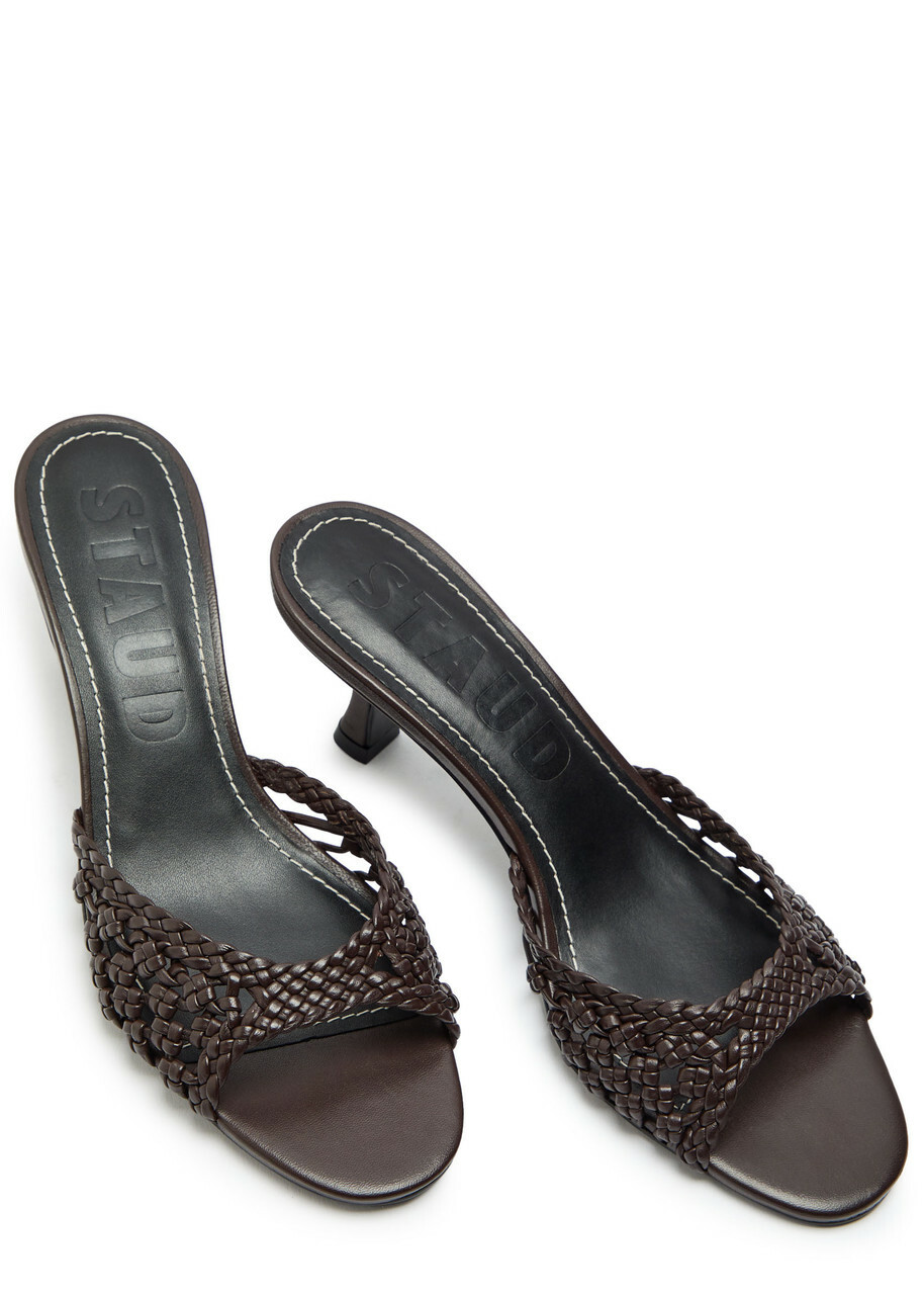 Staud Brigitte Hand-knotted Leather Mules Brown