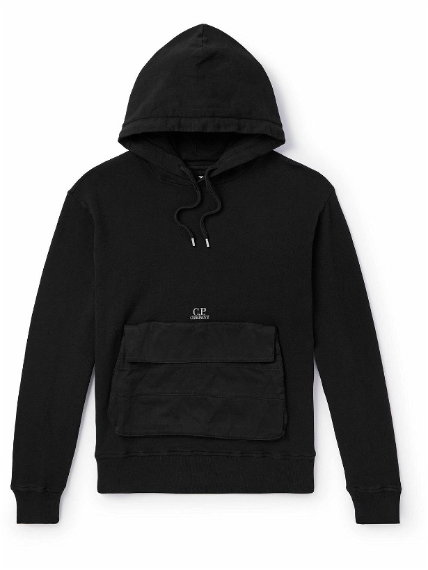 Photo: C.P. Company - Logo-Embroidered Poplin-Trimmed Cotton-Jersey Hoodie - Black