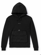 C.P. Company - Logo-Embroidered Poplin-Trimmed Cotton-Jersey Hoodie - Black