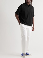 AMI PARIS - Logo-Appliquéd Cotton-Piqué Polo Shirt - Black