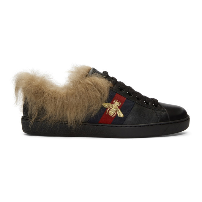 Photo: Gucci Black Wool-Lined New Ace Sneakers