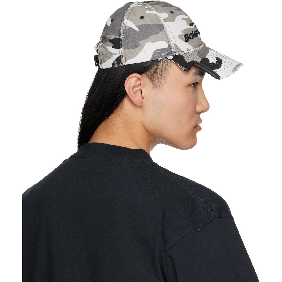Balenciaga Gray & Black Camo Cotton Ripstop Cap