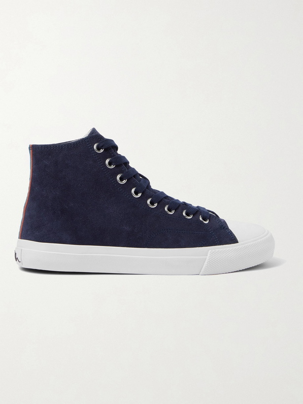 Photo: PAUL SMITH - Carver Striped Grosgrain-Trimmed Suede High-Top Sneakers - Blue - 7