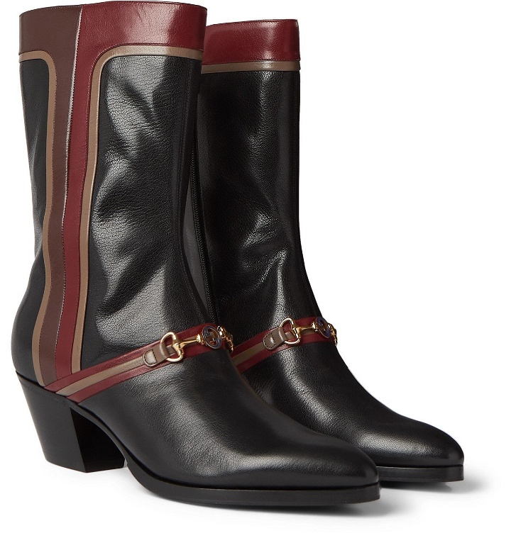 Photo: Gucci - Horsebit Colour-Block Leather Boots - Black