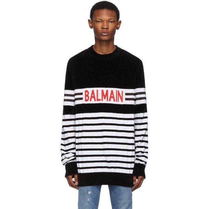 Photo: Balmain Black and White Velvet Logo Sweater