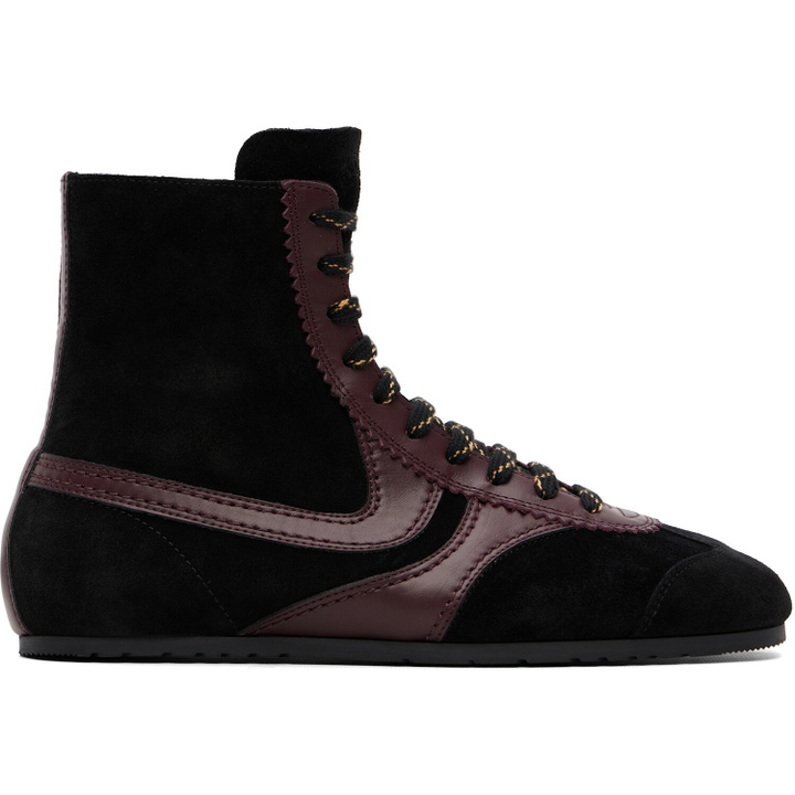 Photo: Dries Van Noten Black & Burgundy Suede High Top Sneakers