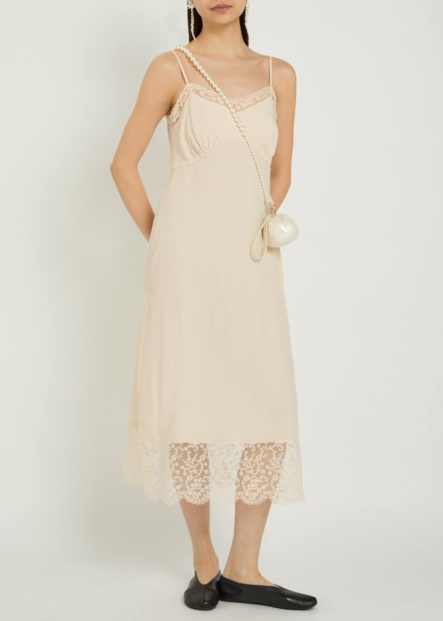 Simone Rocha Lace-trimmed Crepe-de-chine Midi Dress Nude
