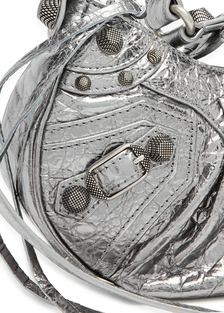 Balenciaga Le Cagole XS Metallic Shoulder Bag, Leather Bag, Silver