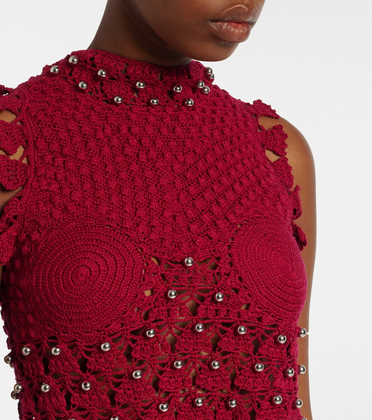 Rabanne Embellished crochet cotton top