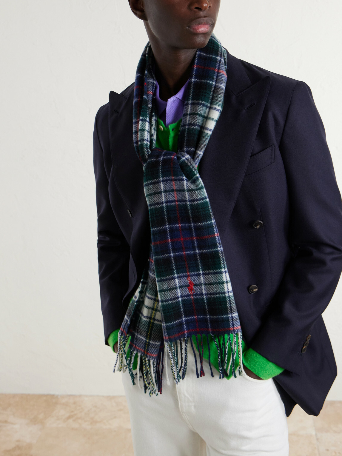 Polo Ralph Lauren - Fringed Logo-Embroidered Recycled Checked Wool-Blend Scarf