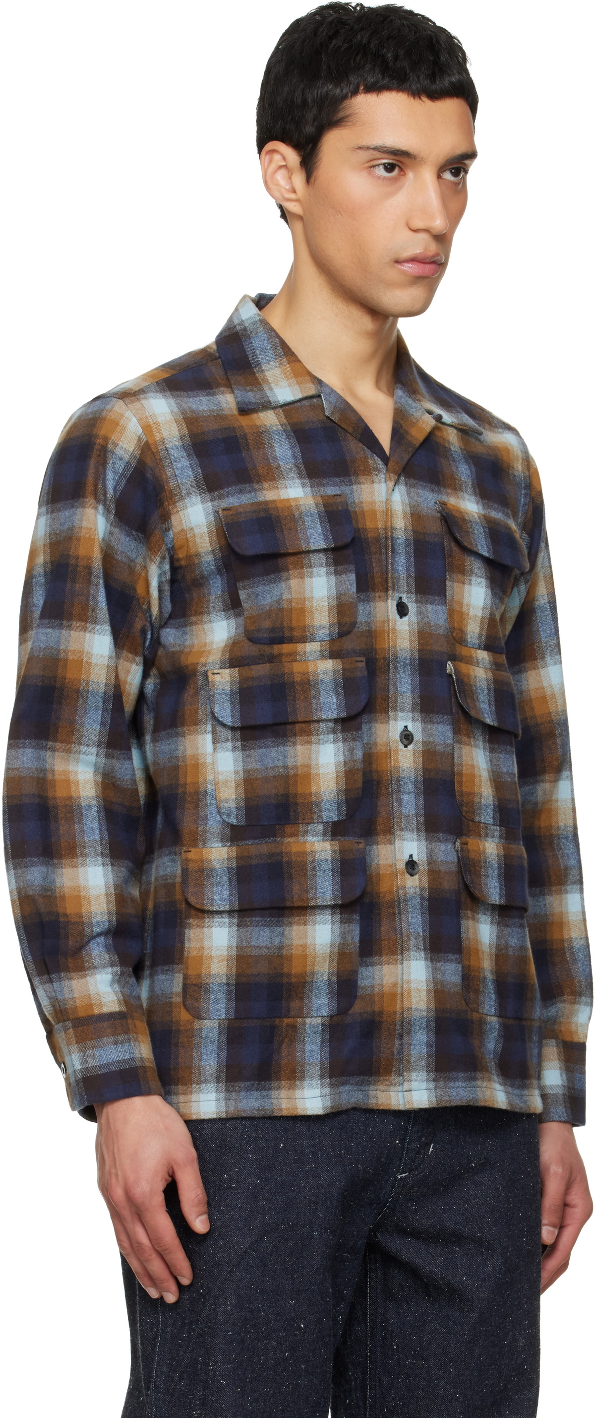 South2 West8 Navy & Brown 6 Pocket Shirt