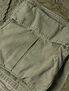 Greg Lauren - Mixed Army Flight Patchwork Button-Embellished Cotton Zip-Up Jacket - Green