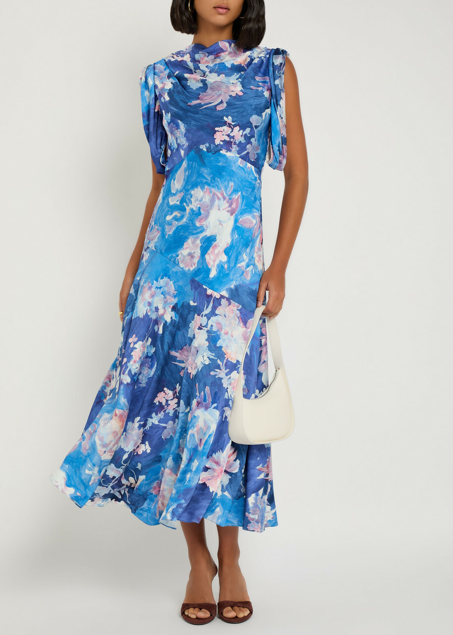 Erdem Floral-print Draped Satin Midi Dress Multi Floral