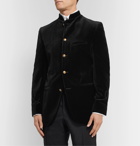 Favourbrook - Dark-Green Slim-Fit Nehru-Collar Cotton-Velvet Jacket - Black