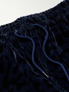 Wacko Maria - Straight-Leg Embroidered Leopard-Print Cotton-Velvet Sweatpants - Blue