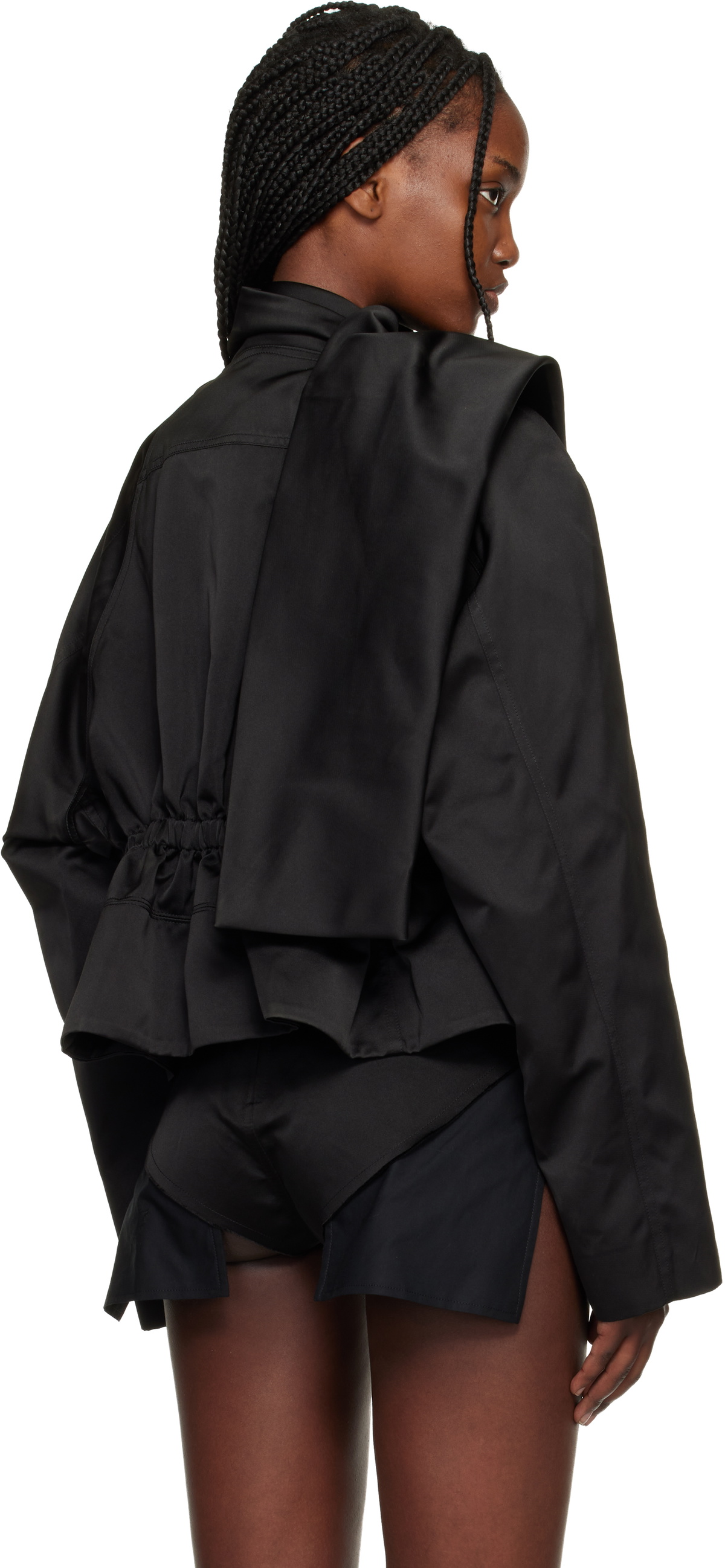 Rick Owens Black Temple Cropped Scarf Flight Jacket