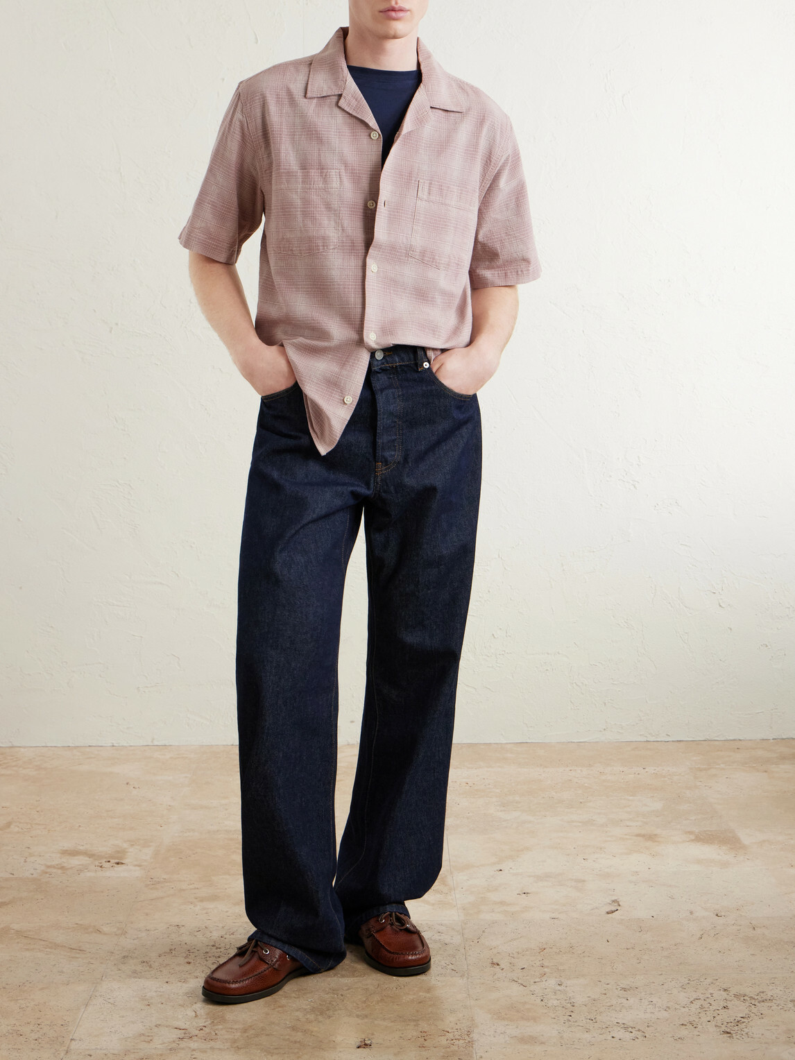 Corridor - Convertible-Collar Checked Cotton and Linen-Blend Shirt - Pink