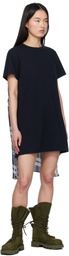 sacai Black & Green Plaid Print Cotton Jersey Minidress
