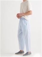 UMIT BENAN B - Julian Striped Silk and Cotton-Blend Poplin Drawstring Trousers - Blue - IT 46
