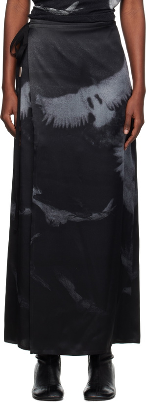 Photo: Ann Demeulemeester Black & Gray Oku Printed Wrap Maxi Skirt