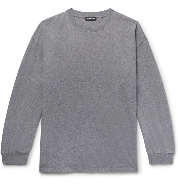 Photo: Balenciaga - Embroidered Printed Mélange Cotton-Jersey T-Shirt - Gray