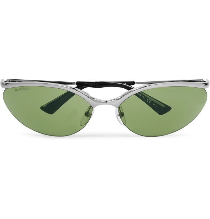Photo: Balenciaga - Oval-Frame Silver-Tone Metal Sunglasses - Silver