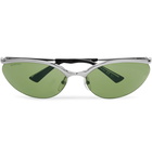 Balenciaga - Oval-Frame Silver-Tone Metal Sunglasses - Silver