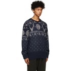South2 West8 Navy and White Mohair Sweater