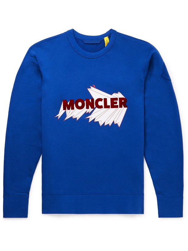 Photo: Moncler Genius - 2 Moncler 1952 Logo-Flocked Printed Cotton-Jersey Sweatshirt - Blue