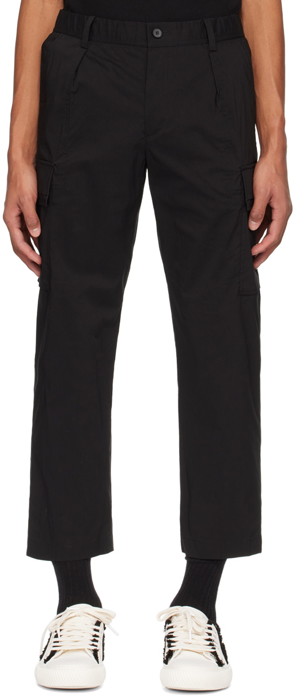 Solid Homme Black Pleated Cargo Pants