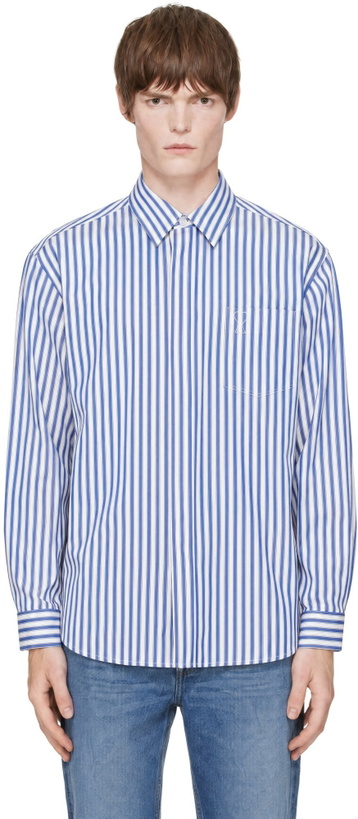 Photo: AMI Paris Blue Large Striped Embossed Ami de Coeur Shirt