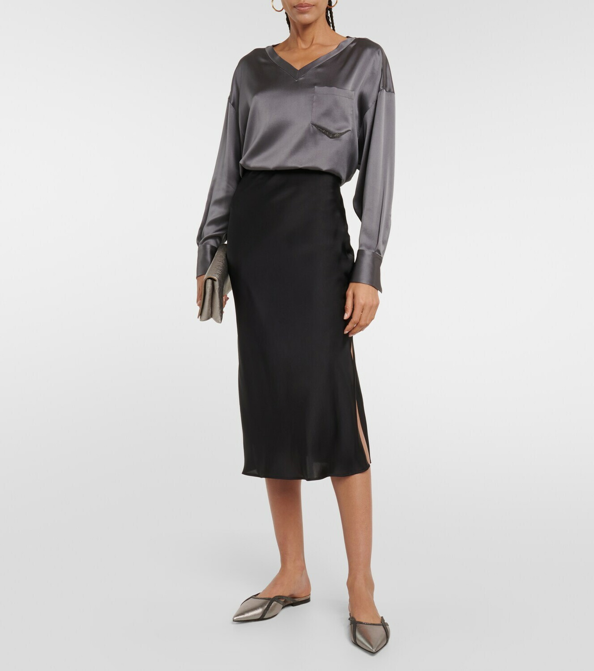 スカート Brunello Cucinelli Satin Cady Midi Skirt Column skirt for Woman in Warm Beige | Brunello Cucinelli