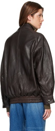 Nour Hammour Brown Rafe Sculptural Leather Bomber Jacket