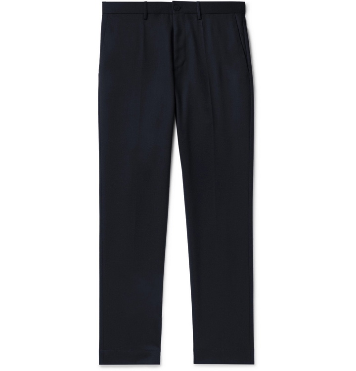 Photo: Incotex - Charcoal Slim-Fit Wool-Blend Flannel Trousers - Blue