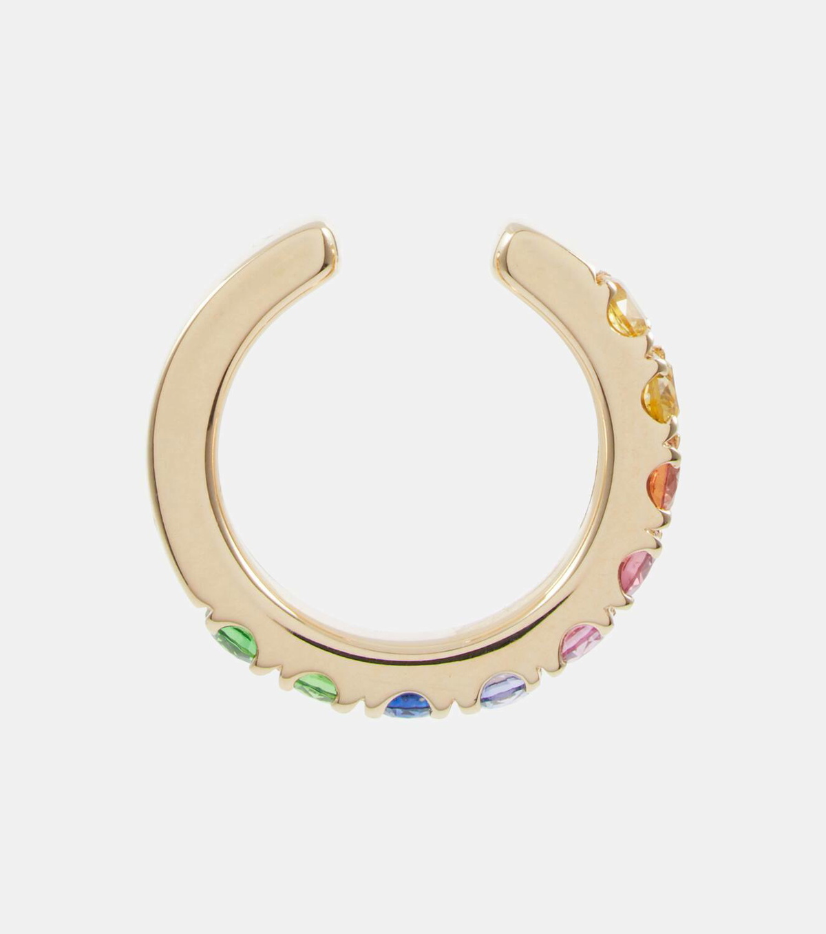 Robinson Pelham Orb Medium 14kt gold single ear cuff with sapphires and tsavorites
