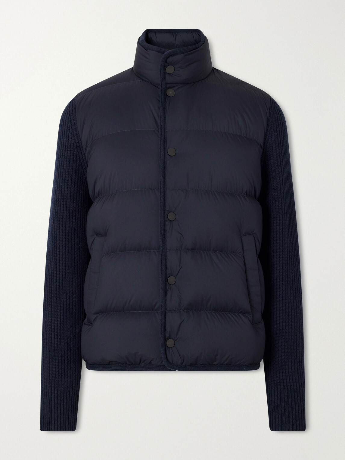 Moncler - Ribbed Wool and Quilted Shell Down Jacket - Blue