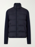 Moncler - Ribbed Wool and Quilted Shell Down Jacket - Blue