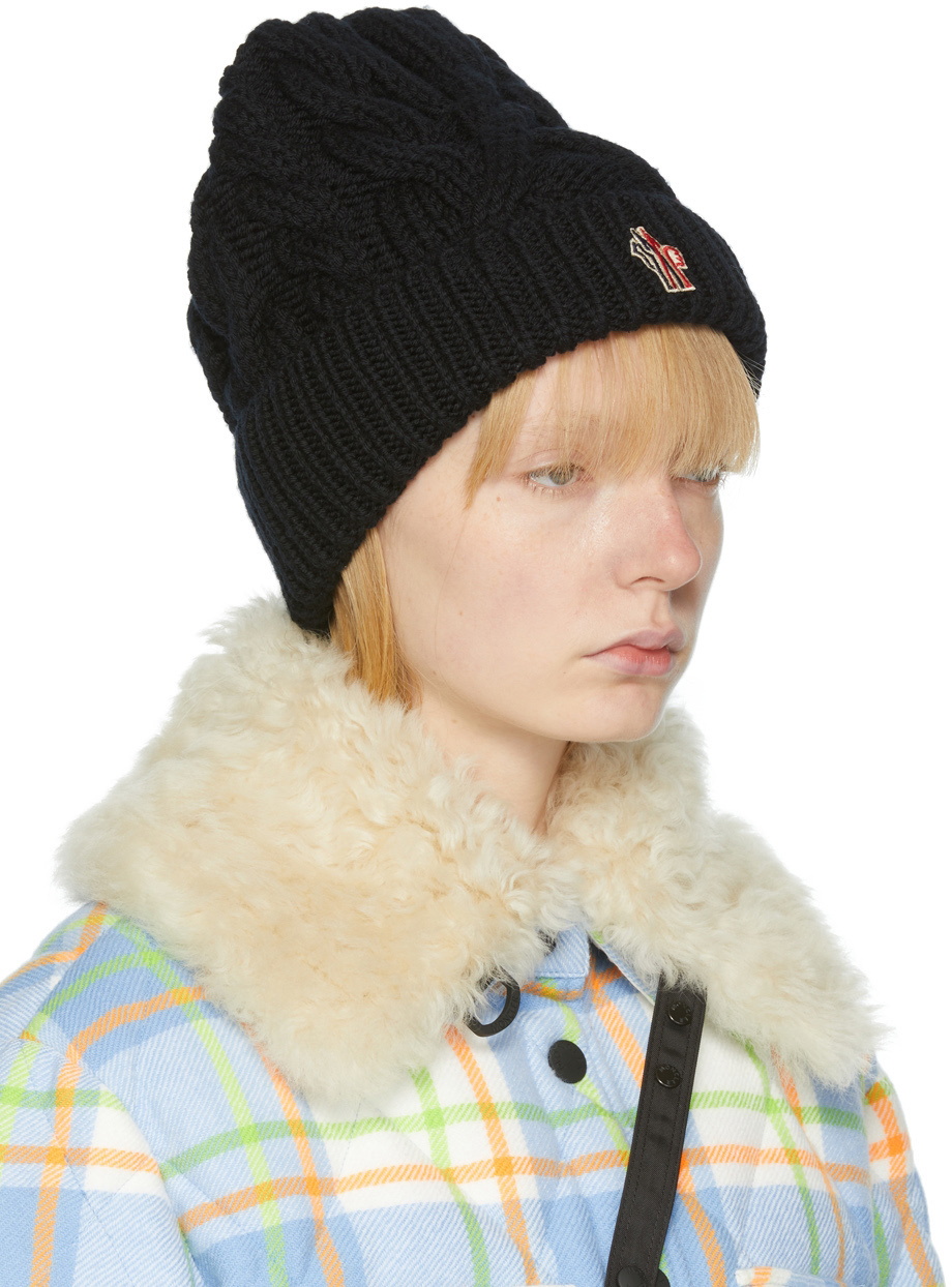 Moncler Grenoble Black Knit Logo Beanie