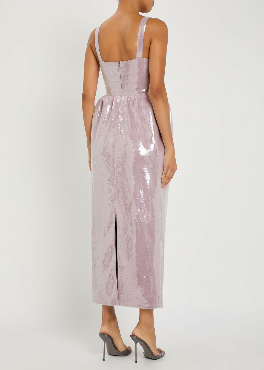 Huishan Zhang Esmeralda Floral-appliquéd Sequin Midi Dress Lilac