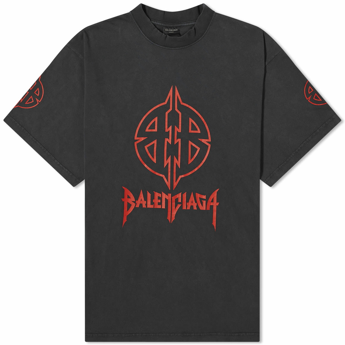 Balenciaga Men's Metal T-Shirt in Faded Black/Red Balenciaga