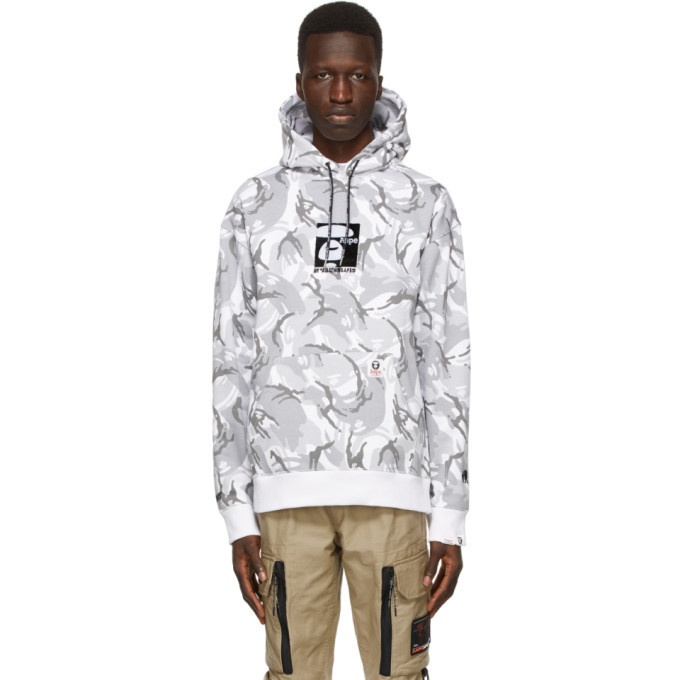 Photo: AAPE by A Bathing Ape Grey and White Camouflage Hoodie