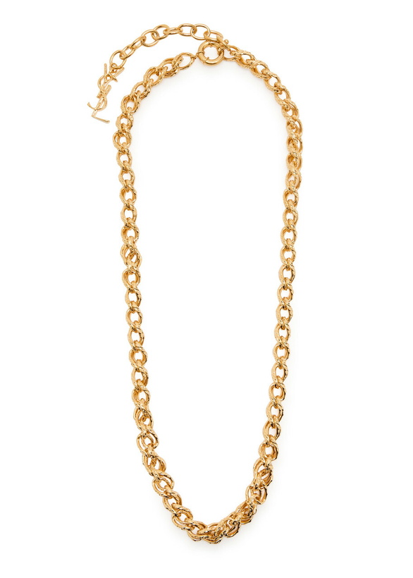Photo: Saint Laurent Logo Chain Brass Necklace - Gold - One Size
