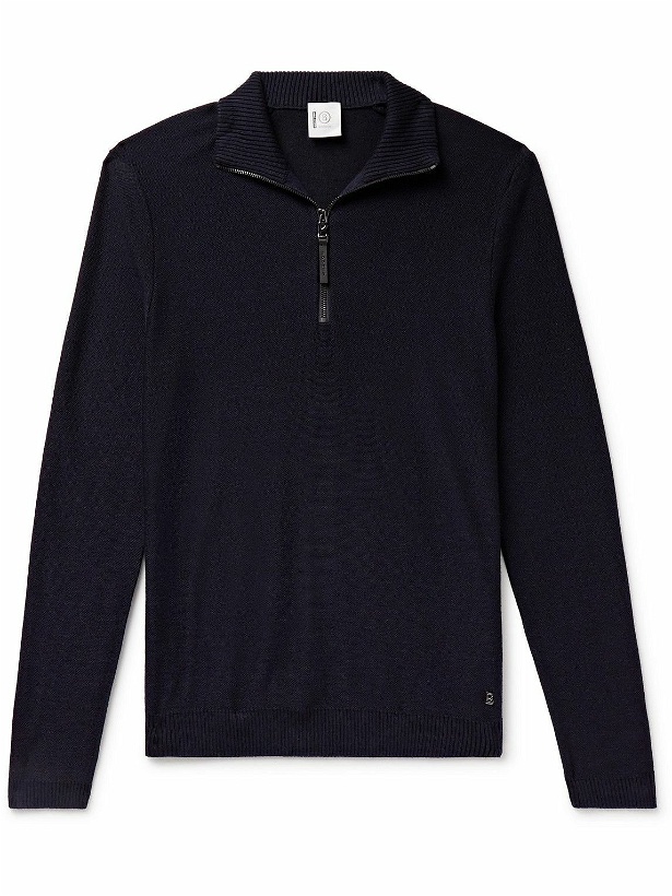 Photo: Bogner - Lias Slim-Fit Virgin Wool and Cotton-Blend Half-Zip Sweater - Blue