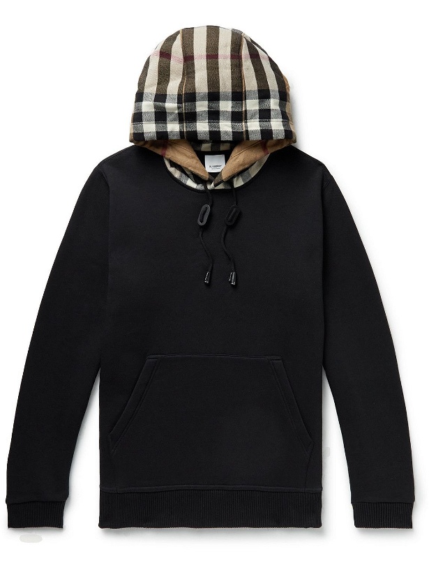 Photo: Burberry - Checked Cotton-Blend Jersey Hoodie - Black