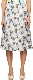 Marni Blue & Off-White Duchesse 'Secret Bouquet' Print Midi Skirt