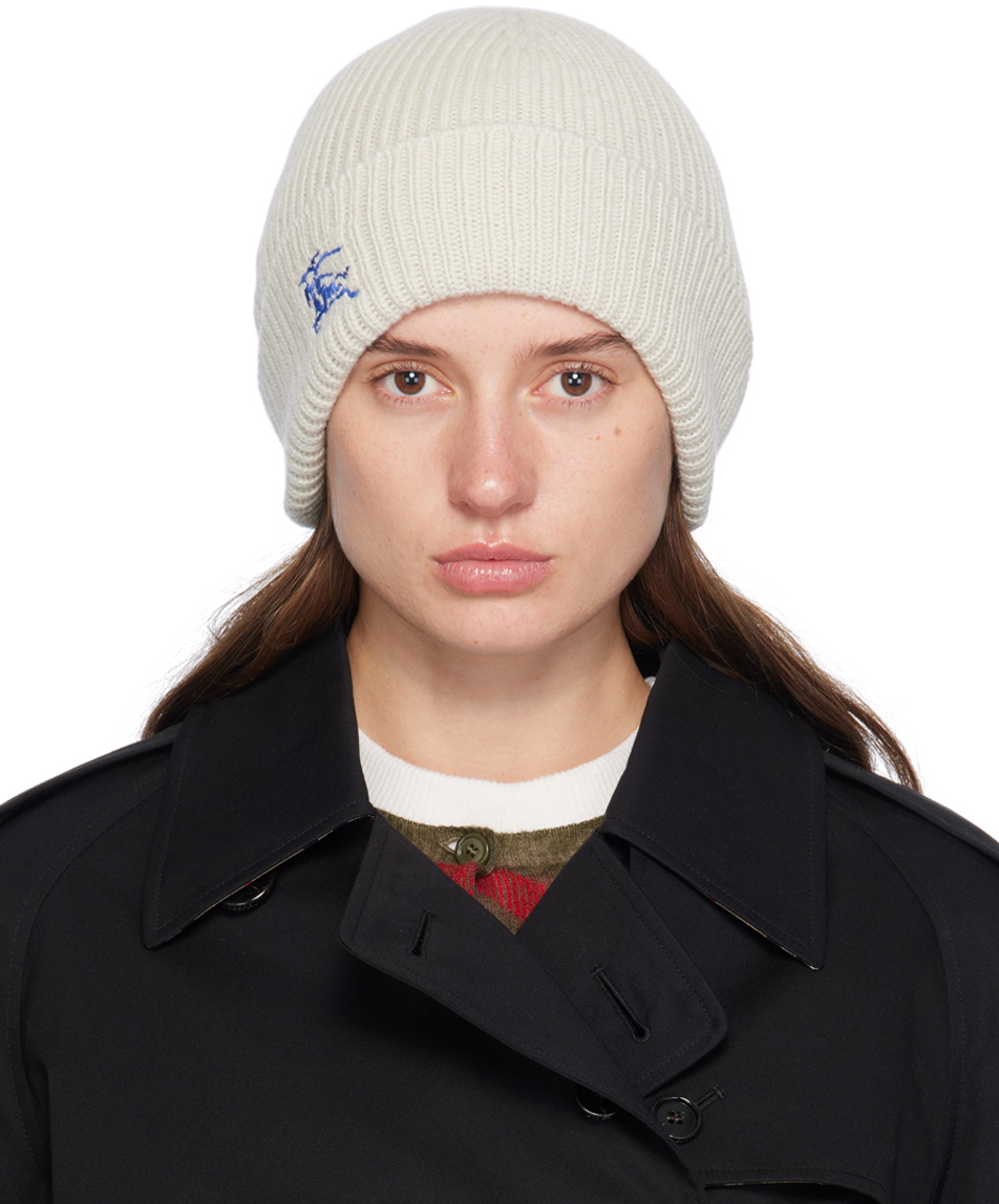 ニットキャップ・ビーニー Burberry Ekd Beanie Hat - Burberry - Cashmere - White Burberry Black & White EKD Cashmere Beanie Burberry