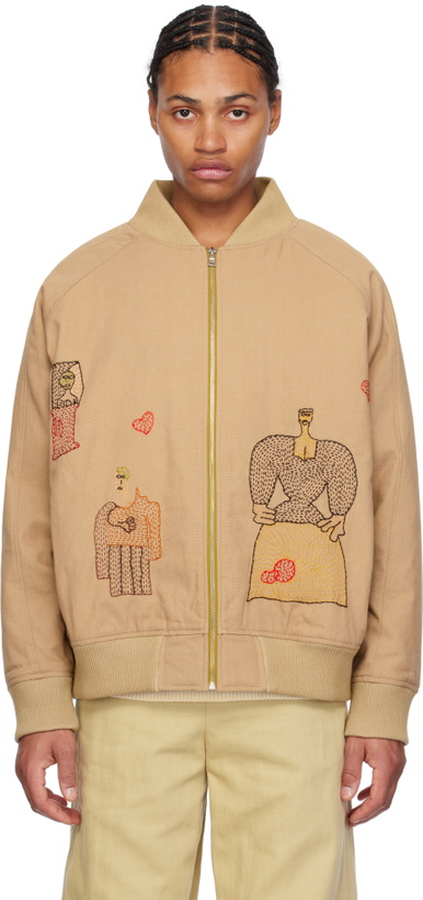 Photo: Glass Cypress Beige Canvas 'Woman' Bomber Jacket